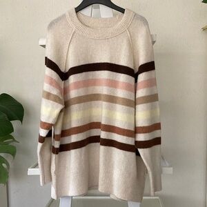 Aerie Cream and Multicolor Striped Women's Sweater size L
